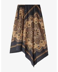 Sandro - Asymmetrical Scarf-Print Woven Midi Skirt - Lyst