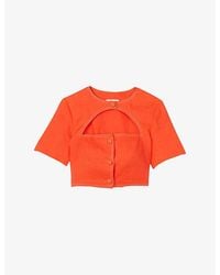 Sandro - Cut-Out Cropped Stretch-Linen And Cotton-Blend Top - Lyst
