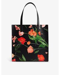 Ted Baker - Flircon Logo-embroidered Floral-print Large Faux-leather Tote - Lyst