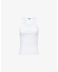 Ganni - The Scoop-Neck Pointelle-Knit Cotton Tank Top - Lyst