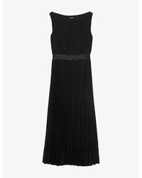 Claudie Pierlot - Pleated Lace-Trim Satin Midi Dress - Lyst