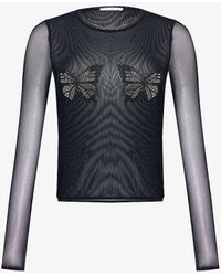 Blumarine - Butterfly Rhinestone-embellished Stretch-woven T-shirt - Lyst