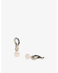Astrid & Miyu - Serenity Pearl Charm Xl Rhodium Plated Brass Hoops - Lyst