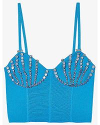 Sandro - Seashell Rhinestone-embellished Knitted Crop Top - Lyst