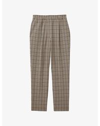 Reiss - Karina Elasticated-Waist Tapered-Leg Checked Stretch-Woven Trousers - Lyst