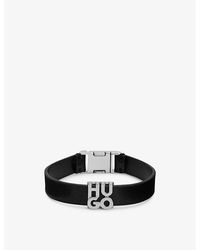 HUGO Stacked-logo Zinc And Leather Bracelet - White