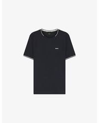 BOSS - Branded Contrast-Trim Stretch-Cotton T-Shirt - Lyst
