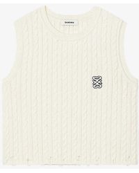 Sandro - Logo-embroidered Cable-knit Cotton And Wool-blend Top - Lyst