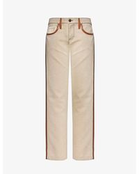 Miu Miu - Contrast-stitching Brand-embroidered Mid-rise Straight-leg Canvas Jeans - Lyst