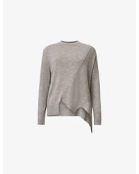AllSaints - Isla Crewneck Asymmetric-Hem Merino-Wool Jumper - Lyst
