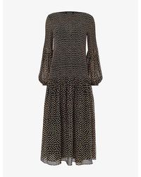 Whistles - Plisse Spot-Print Woven Midi Dress - Lyst