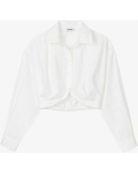 Sandro - Curved-hem Cropped Cotton Shirt - Lyst