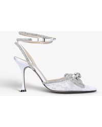 Mach & Mach Double Bow Square-toe Crystal-embellished Satin Heeled ...