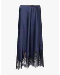 PAIGE - Kelso Lace-Trim Satin Midi Skirt - Lyst