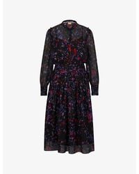 BOSS - Floral-print Pleated Silk-blend Midi Dress - Lyst