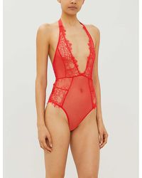 Max Mara Amelie V-neck Lace And Mesh Body - Red