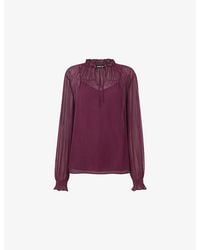Whistles - Tie-Neck Long-Sleeve Sheer Woven Blouse - Lyst