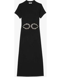 Sandro - Crystal-embellished Cut-out Stretch-cotton Midi Dress - Lyst