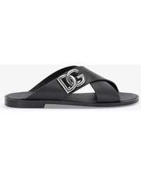 Dolce & Gabbana - Logo-plaque Cross-over Leather Sandals - Lyst