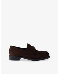 Prada - Triangle Logo-Plaque Suede Loafers - Lyst
