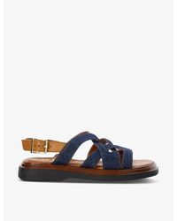 Dune - Vy-denim Fabric Leebra Cross-strap Suede Flatform Sandals - Lyst