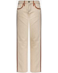Miu Miu - Contrast-stitching Brand-embroidered Mid-rise Straight-leg Canvas Jeans - Lyst