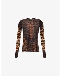 Jean Paul Gaultier - Brwn/Drkbrwn/ Leopard-Pattern Long-Sleeve Stretch-Mesh Top - Lyst