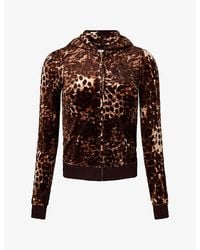 Juicy Couture - Embroidered-Logo Leopard-Print Velour Hoodie - Lyst
