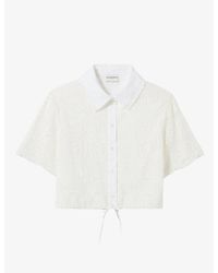 Claudie Pierlot - Cropped Lace-Embroidered Stretch-Woven Shirt - Lyst