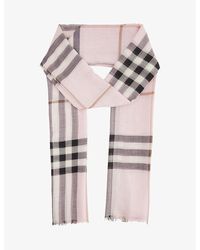 Burberry - Giant Check Fringed Wool And Silk-blend Scarf - Lyst