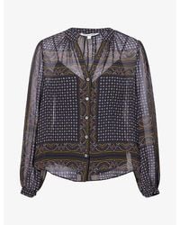 Veronica Beard - Scarf-Print V-Neck Silk Blouse - Lyst