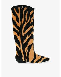 Kurt Geiger - Westbury Leopard-Print Velvet Knee-High Boots - Lyst