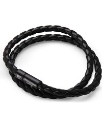 Tateossian Mens Black Double-wrap Scoubidou Leather Bracelet With Clasp