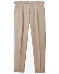 Reiss - Com Front-pleat Straight-leg Cotton And Linen-blend Trousers - Lyst