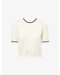 FRAME - Gathered Short-Sleeve Knitted Cotton-Blend Jumper - Lyst