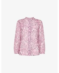 Whistles - Leopard-Print Long-Sleeve Pleated Woven Shirt - Lyst