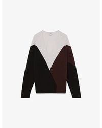 Reiss - June V-Neck Colour-Block Wool And Cashmere-Blend Jumper - Lyst