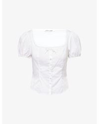 Sandy Liang - Walnut Puff-Sleeve Cotton Top - Lyst