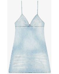 DIESEL - De-ver S Crystal-embellished Bleach-effect Denim Mini Dress - Lyst