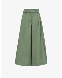 Weekend by Maxmara - Recco Pleated Wide-leg High-rise Cropped Cotton-poplin Trousers - Lyst