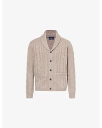 Hackett - Taupe Shawl-Neck Cable-Knit Wool And Cashmere-Blend Cardigan - Lyst