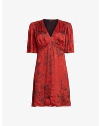 AllSaints - Tian Sanibel Graphic-print Flared-hem Stretch Recycled-polyester Mini Dress - Lyst
