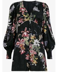 AllSaints - Auden Sanibel Floral-print Woven Mini Dress 1 - Lyst