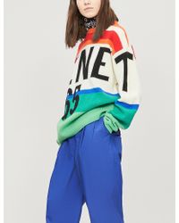 Benetton Graphic Striped Wool Sweater - Blue