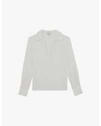 Reiss - Orla Open-Collar Stretch Silk-Blend Blouse - Lyst
