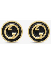 Gucci - Blondie Black Enamel Interlocking-g Gold-toned Metal Earrings - Lyst