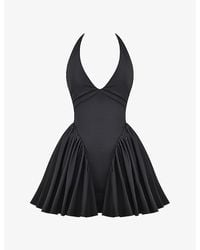 House Of Cb - Valentia Plunge-Neck Stretch-Cotton Mini Dress - Lyst