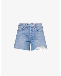 Agolde - Parker Long Distressed Denim Shorts - Lyst