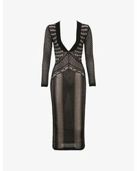 House Of Cb - Loula Plunge-Neck Long-Sleeve Stretch-Knit Midi Dress - Lyst