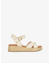 Dune - Littleton Leather And Raffia Flatform Sandals - Lyst